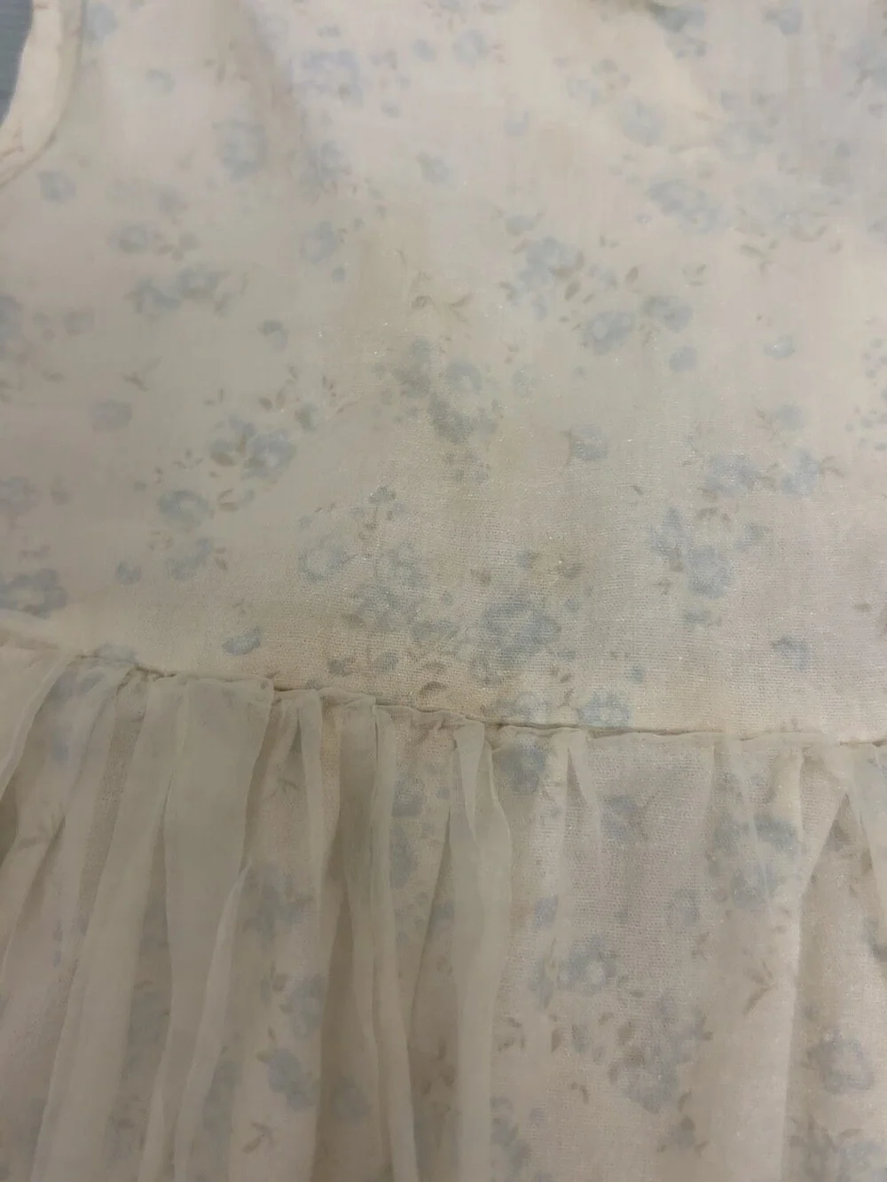 Delicate Sleeveless Tulle Dress with Pale Blue Floral Print